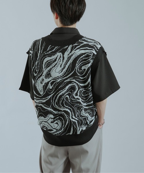 Ellno Loset（エルノロゼット）の「柄ニットベスト（ベスト・メンズ・ブラック/ブラック系その他2/ブラック系その他・MEDIUM/LARGE）」の19枚目の写真