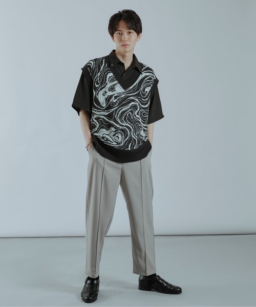 Ellno Loset（エルノロゼット）の「柄ニットベスト（ベスト・メンズ・ブラック/ブラック系その他2/ブラック系その他・MEDIUM/LARGE）」の20枚目の写真