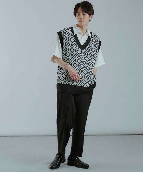 Ellno Loset（エルノロゼット）の「柄ニットベスト（ベスト・メンズ・ブラック/ブラック系その他2/ブラック系その他・MEDIUM/LARGE）」の14枚目の写真
