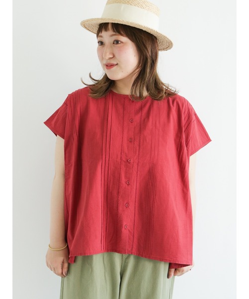 Samansa Mos2（サマンサ モスモス）の「ピンタックワイドブラウス（シャツ/ブラウス・レディース・オフホワイト/レッド/モカ/ブラック・ﾌﾘ-）」の4枚目の写真