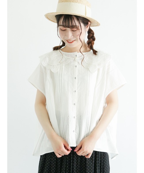 Samansa Mos2（サマンサ モスモス）の「ピンタックワイドブラウス（シャツ/ブラウス・レディース・オフホワイト/レッド/モカ/ブラック・ﾌﾘ-）」の13枚目の写真