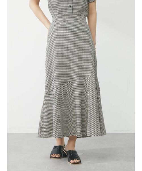 Green　Parks（グリーンパークス）の「・novem9 サッカーギンガムマーメイドスカート（スカート・レディース・ネイビー/イエロー/アイボリー・FREE）」の4枚目の写真