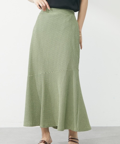 Green　Parks（グリーンパークス）の「・novem9 サッカーギンガムマーメイドスカート（スカート・レディース・ネイビー/イエロー/アイボリー・FREE）」の3枚目の写真