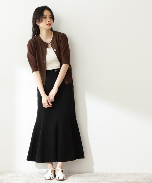 N.（N. Natural Beauty Basic）（エヌエヌナチュラルビューティーベーシック）の「◆変形ジャガードクルーネックニットカーディガン（カーディガン/ボレロ・レディース・オフホワイト/ブラウン/グリーン/ブルー・MEDIUM）」の7枚目の写真