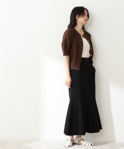 N.（N. Natural Beauty Basic）（エヌエヌナチュラルビューティーベーシック）の「◆変形ジャガードクルーネックニットカーディガン（カーディガン/ボレロ・レディース・オフホワイト/ブラウン/グリーン/ブルー・MEDIUM）」の8枚目の写真