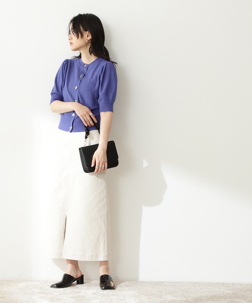 N.（N. Natural Beauty Basic）（エヌエヌナチュラルビューティーベーシック）の「◆変形ジャガードクルーネックニットカーディガン（カーディガン/ボレロ・レディース・オフホワイト/ブラウン/グリーン/ブルー・MEDIUM）」の12枚目の写真