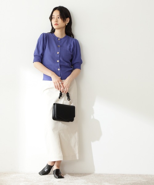 N.（N. Natural Beauty Basic）（エヌエヌナチュラルビューティーベーシック）の「◆変形ジャガードクルーネックニットカーディガン（カーディガン/ボレロ・レディース・オフホワイト/ブラウン/グリーン/ブルー・MEDIUM）」の11枚目の写真