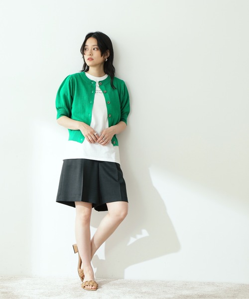 N.（N. Natural Beauty Basic）（エヌエヌナチュラルビューティーベーシック）の「◆変形ジャガードクルーネックニットカーディガン（カーディガン/ボレロ・レディース・オフホワイト/ブラウン/グリーン/ブルー・MEDIUM）」の9枚目の写真