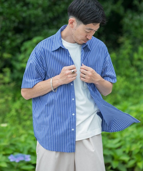 ITEMS URBANRESEARCH（アイテムズ アーバンリサーチ）の「レギュラーカラー ストライプ半袖シャツ（シャツ/ブラウス・メンズ・ライトブルー/ネイビー/ブルー・MEDIUM/LARGE）」の14枚目の写真