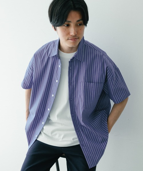 ITEMS URBANRESEARCH（アイテムズ アーバンリサーチ）の「レギュラーカラー ストライプ半袖シャツ（シャツ/ブラウス・メンズ・ライトブルー/ネイビー/ブルー・MEDIUM/LARGE）」の17枚目の写真