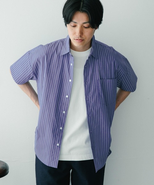 ITEMS URBANRESEARCH（アイテムズ アーバンリサーチ）の「レギュラーカラー ストライプ半袖シャツ（シャツ/ブラウス・メンズ・ライトブルー/ネイビー/ブルー・MEDIUM/LARGE）」の18枚目の写真