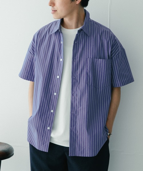 ITEMS URBANRESEARCH（アイテムズ アーバンリサーチ）の「レギュラーカラー ストライプ半袖シャツ（シャツ/ブラウス・メンズ・ライトブルー/ネイビー/ブルー・MEDIUM/LARGE）」の9枚目の写真