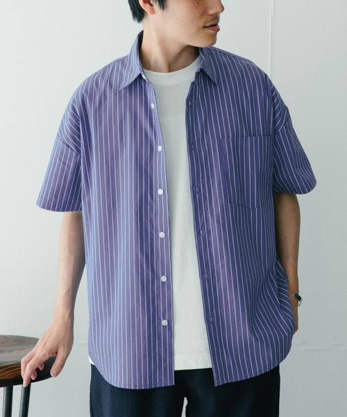 ITEMS URBANRESEARCH（アイテムズ アーバンリサーチ）の「レギュラーカラー ストライプ半袖シャツ（シャツ/ブラウス・メンズ・ライトブルー/ネイビー/ブルー・MEDIUM/LARGE）」の11枚目の写真