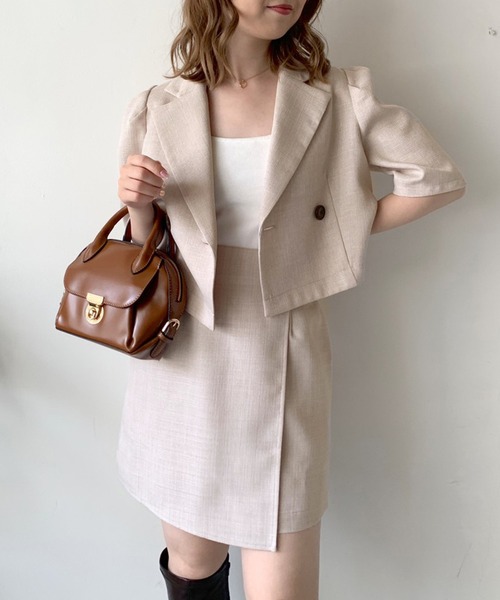 OLIVE des OLIVE（オリーブデオリーブ）の「ラップ風ミニスカート（スカート・レディース・ダークブラウン/アイボリー・FREE）」の5枚目の写真