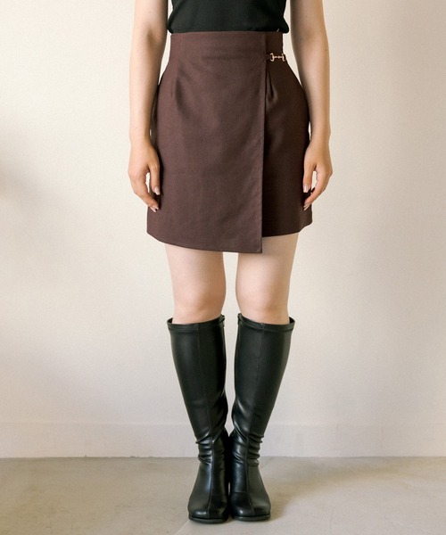 OLIVE des OLIVE（オリーブデオリーブ）の「ラップ風ミニスカート（スカート・レディース・ダークブラウン/アイボリー・FREE）」の10枚目の写真