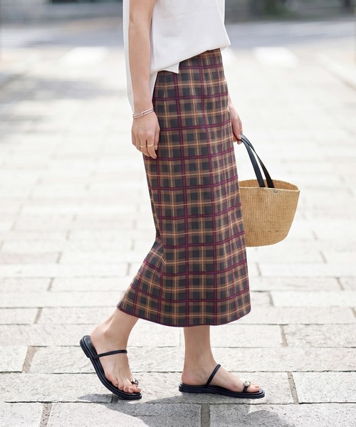 STYLE DELI(スタイルデリ)の「【LUXE】シアーチェック柄ペンシルスカート(スカート・レディース・グレー系/ピンク系・SMALL/MEDIUM)」の4枚目の写真
