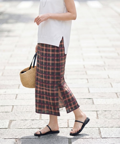 STYLE DELI(スタイルデリ)の「【LUXE】シアーチェック柄ペンシルスカート(スカート・レディース・グレー系/ピンク系・SMALL/MEDIUM)」の5枚目の写真