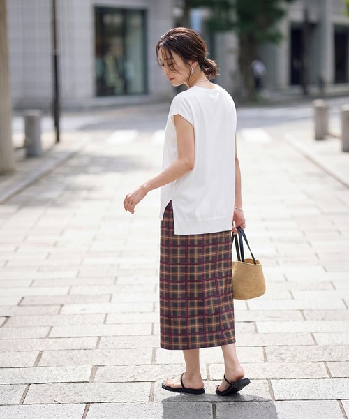 STYLE DELI(スタイルデリ)の「【LUXE】シアーチェック柄ペンシルスカート(スカート・レディース・グレー系/ピンク系・SMALL/MEDIUM)」の6枚目の写真