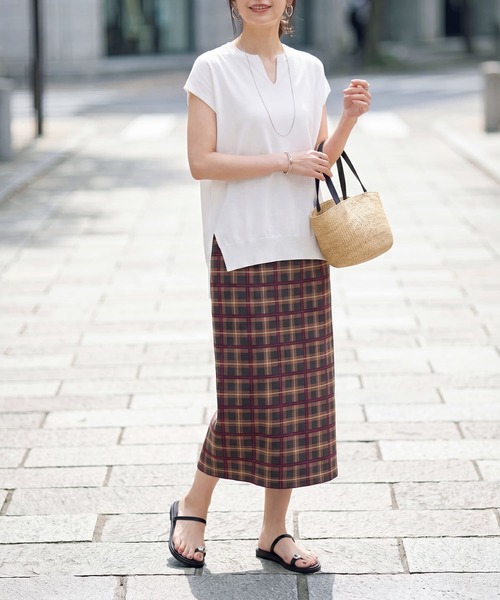 STYLE DELI(スタイルデリ)の「【LUXE】シアーチェック柄ペンシルスカート(スカート・レディース・グレー系/ピンク系・SMALL/MEDIUM)」の8枚目の写真