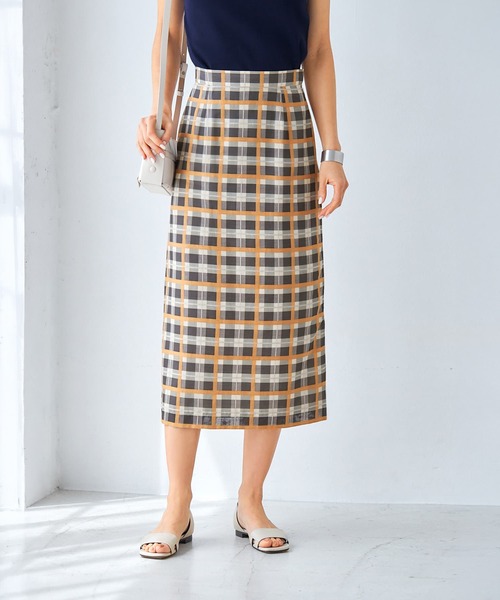 STYLE DELI(スタイルデリ)の「【LUXE】シアーチェック柄ペンシルスカート(スカート・レディース・グレー系/ピンク系・SMALL/MEDIUM)」の9枚目の写真