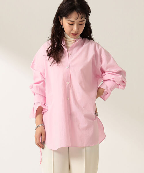 デミルクスビームス／ドレープスタンドネック×オーバーサイズブラウス ベージュ Demi-Luxe BEAMS（デミルクス ビームス）の「Demi-Luxe BEAMS