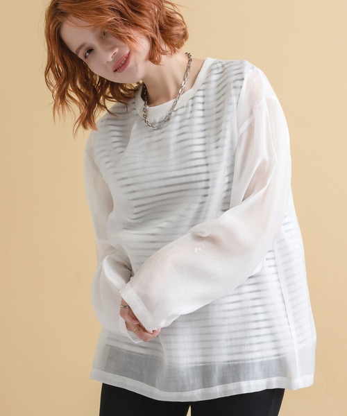 Dignite collier（ディニテコリエ）の「Dignite collier レイヤードボーダープルオーバー（Tシャツ/カットソー・レディース・ホワイト/ブラック・FREE）」の6枚目の写真