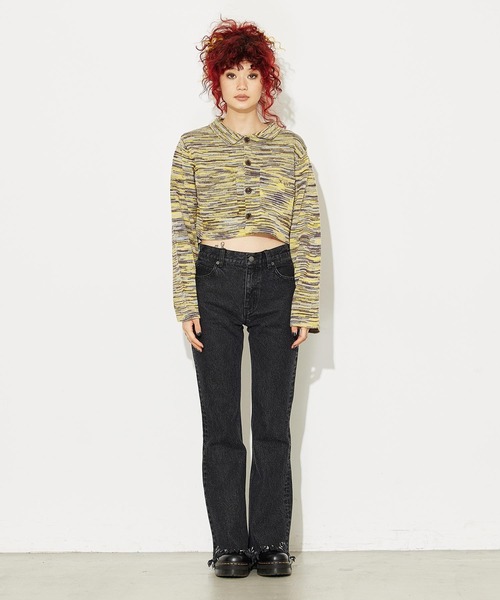 X-girl（エックスガール）の「MELANGE KNIT CARDIGAN（ニット/セーター・レディース・ブラック/グリーン/イエロー・ONE SIZE）」の6枚目の写真