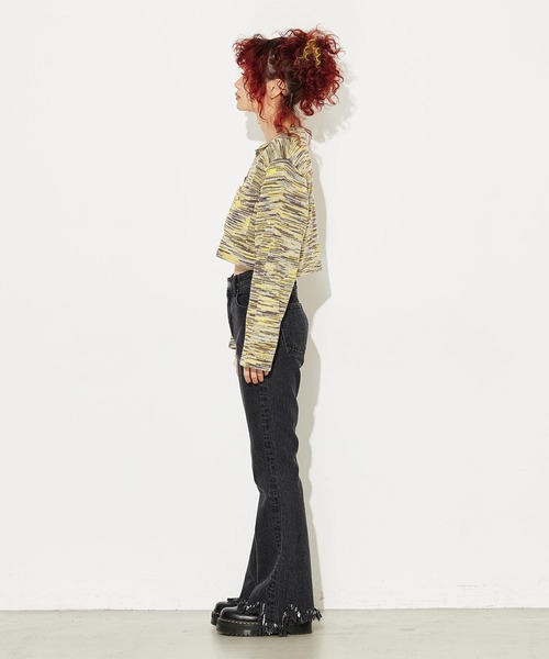 X-girl（エックスガール）の「MELANGE KNIT CARDIGAN（ニット/セーター・レディース・ブラック/グリーン/イエロー・ONE SIZE）」の7枚目の写真