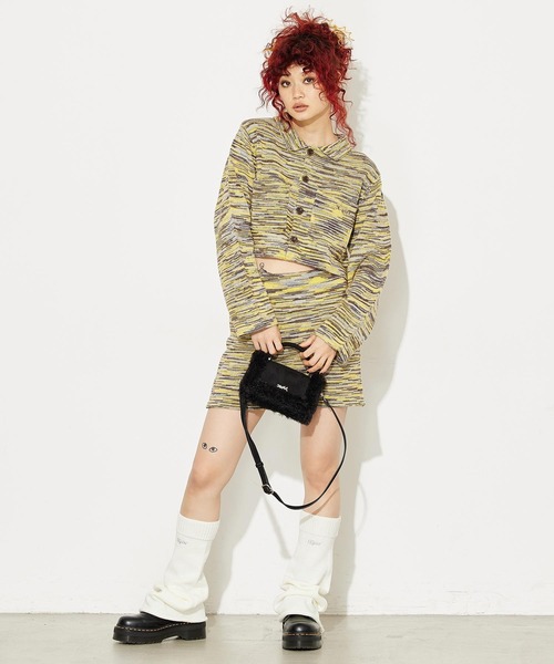 X-girl（エックスガール）の「MELANGE KNIT CARDIGAN（ニット/セーター・レディース・ブラック/グリーン/イエロー・ONE SIZE）」の4枚目の写真