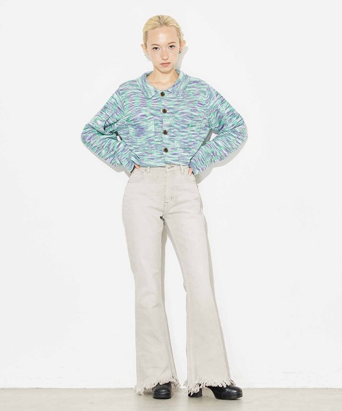 X-girl（エックスガール）の「MELANGE KNIT CARDIGAN（ニット/セーター・レディース・ブラック/グリーン/イエロー・ONE SIZE）」の5枚目の写真