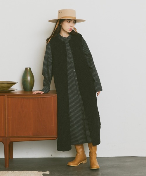 Libra Cue（リブラ キュー）の「ボアロングベスト（その他アウター・レディース・ブラック/アイボリー・FREE）」の22枚目の写真