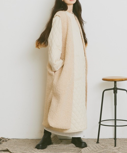 Libra Cue（リブラ キュー）の「ボアロングベスト（その他アウター・レディース・ブラック/アイボリー・FREE）」の15枚目の写真