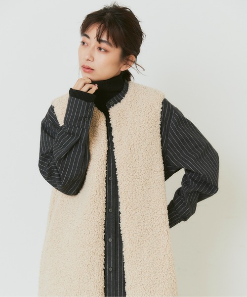 Libra Cue（リブラ キュー）の「ボアロングベスト（その他アウター・レディース・ブラック/アイボリー・FREE）」の9枚目の写真