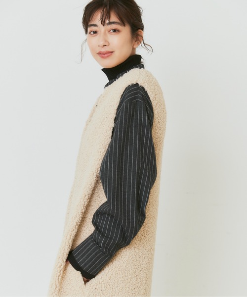 Libra Cue（リブラ キュー）の「ボアロングベスト（その他アウター・レディース・ブラック/アイボリー・FREE）」の5枚目の写真