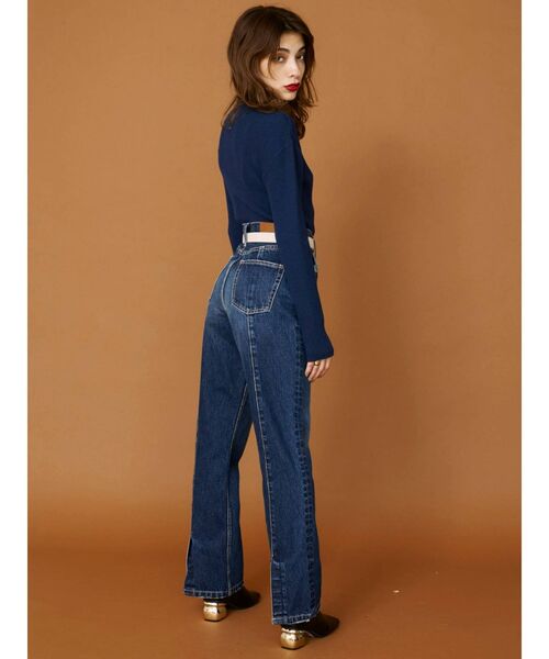 EVRIS（エヴリス）の「スリットフレアデニムパンツ（デニムパンツ・レディース・ブラック/インディゴブルー・SMALL/MEDIUM）」の3枚目の写真