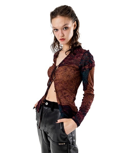 runningHIGH(ランニングハイ)の「【RUNNING HIGH 】マーブリング ストリングスリムカーディガン / MABLING STRING SLIM CARDIGAN(カーディガン/ボレロ・レディース・ブラック/バーガンディー/ブルー/グリーン・FREE)」の12枚目の写真