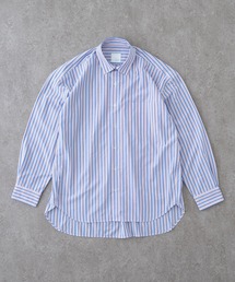 リラックスバックプリーツシャツ＜サックスレッドストライプ＞