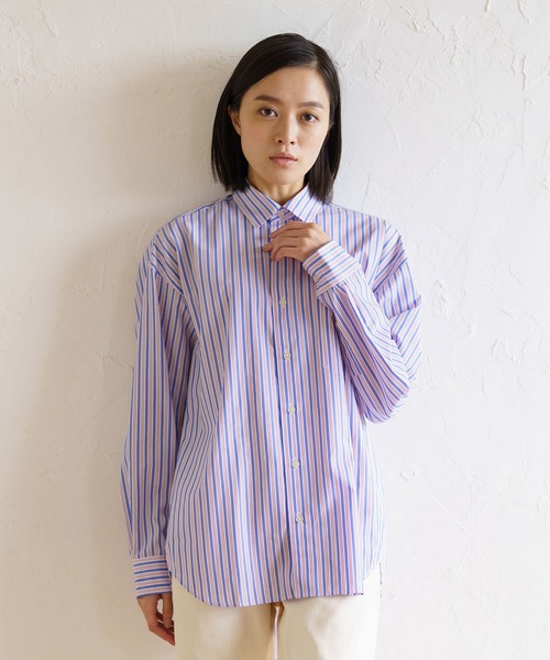 BRICK & SONS（ブリックアンドサンズ）の「リラックスバックプリーツシャツ＜サックスレッドストライプ＞（シャツ/ブラウス・メンズ・サックスブルー・LL/S/M/L/XS）」の7枚目の写真