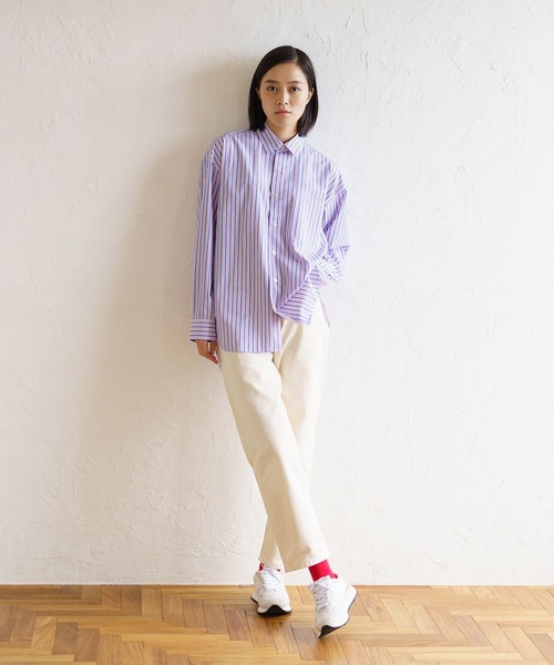 BRICK & SONS（ブリックアンドサンズ）の「リラックスバックプリーツシャツ＜サックスレッドストライプ＞（シャツ/ブラウス・メンズ・サックスブルー・LL/S/M/L/XS）」の8枚目の写真