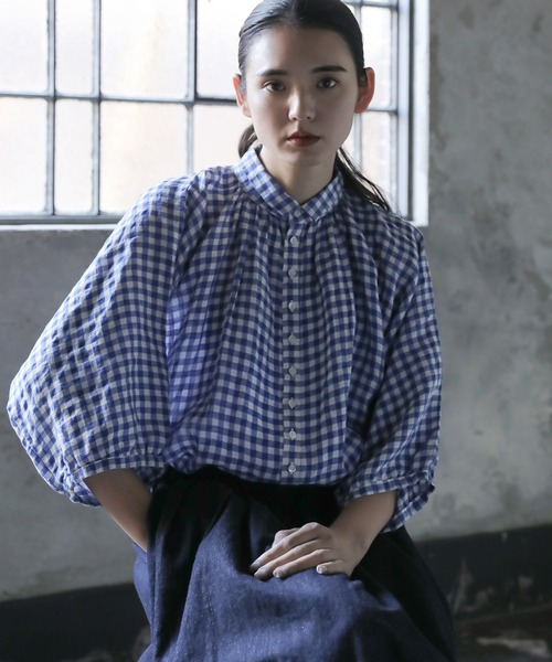 ブラウス シャツ 「Brocante / ブロカント」 フレンチリネンギンガム グランシャツ レディース 36-268L]Brocante(ブロカント) フレンチリネングランシャツ