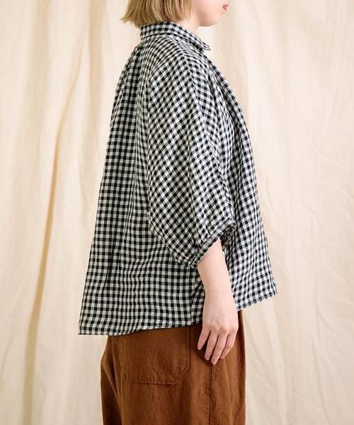 Brocante / ブロカント] フレンチリネンギンガム グランシャツ