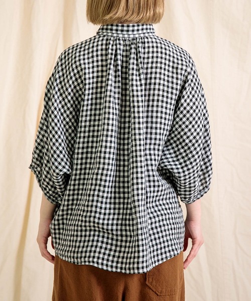 Brocante / ブロカント] フレンチリネンギンガム グランシャツ
