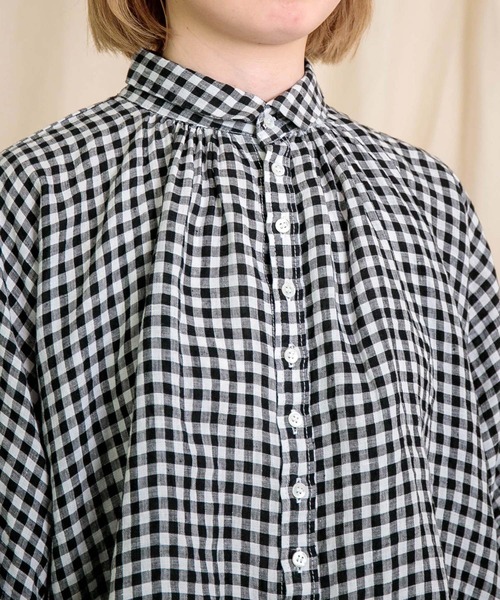 ブラウス シャツ 「Brocante / ブロカント」 フレンチリネンギンガム グランシャツ レディース Brocante（ブロカント）の「[Brocante / ブロカント] フレンチ