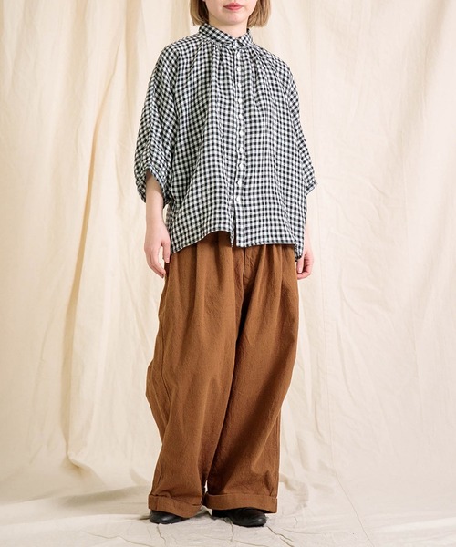 Brocante / ブロカント] フレンチリネンギンガム グランシャツ