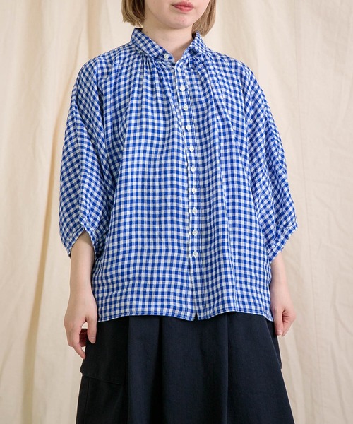 Brocante / ブロカント] フレンチリネンギンガム グランシャツ