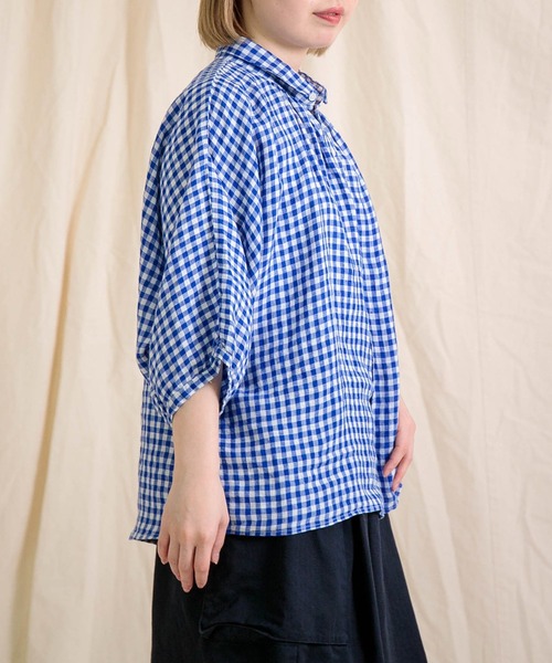 Brocante / ブロカント] フレンチリネンギンガム グランシャツ