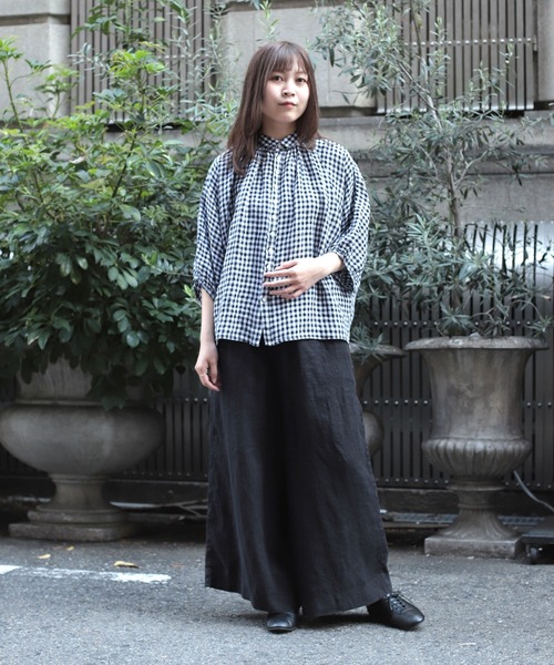 ブラウス シャツ 「Brocante / ブロカント」 フレンチリネンギンガム グランシャツ レディース 36-268L]Brocante(ブロカント) フレンチリネングランシャツ