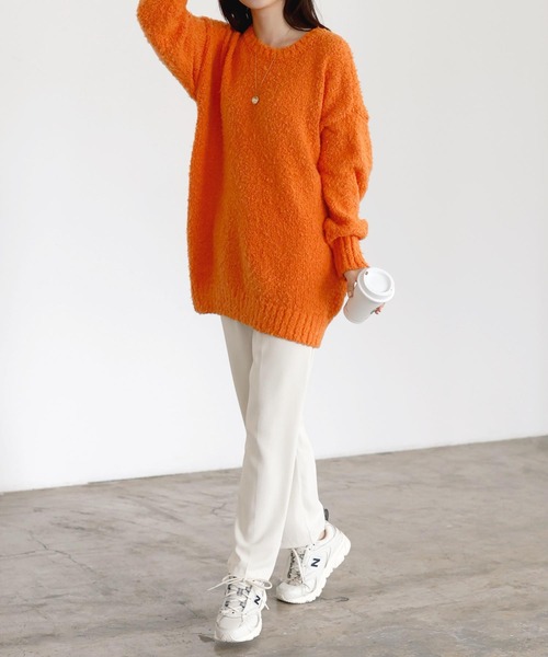 起毛糸ブークレニットチュニックトップス（ニット/セーター）｜KOBE