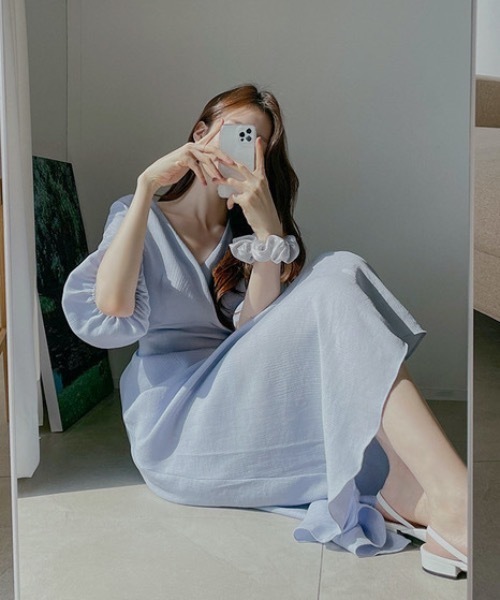 Burner（バーナー）の「【22 BURNER SELECT】ベーシック マキシフレアワンピース 大人ガーリー（ワンピース・レディース・ブルー/ホワイト・MEDIUM）」の2枚目の写真