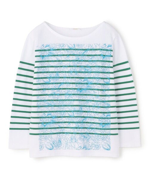 SOULEIADO（ソレイアード）の「コットンダブルプリント ボーダーバスクシャツ（Tシャツ/カットソー・レディース・ブルー系その他3/グリーン系その他3/ブルー系その他2・S）」の2枚目の写真